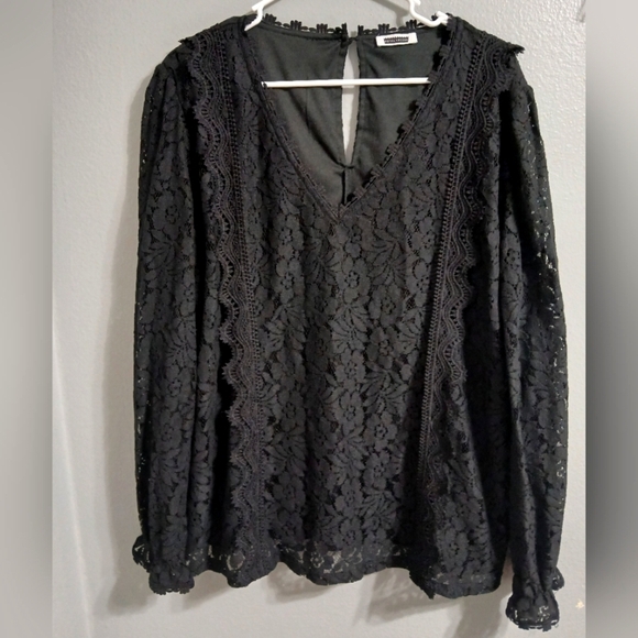 royal +reese Tops - Royal + Reese Elegant Black Lace Women's Top
